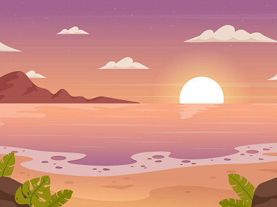 Beach Sunset Scenery Background