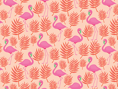 Flamingo Overload adobe illustrator birds boho elivera elivera designs flamingo flamingo art flamingo pattern palm tree leaves pattern pattern design pink flamingoes pink flamingos surface design surface pattern design tropical tropical bird tropical pattern vector vector illustration