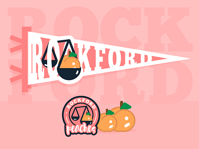 Rockford Peaches art baseball brand branding design digital design icon illustration logo peaches pennant rockford weekly warmup weeklywarmup womens baseball