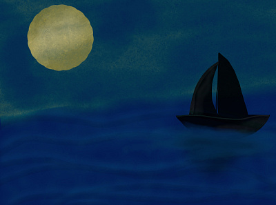 Digital Painting - "Sea Adventures in the Pale Moonlight." 2020 aesthetic album artwork digital paint digital painting landscape painting paintings simple