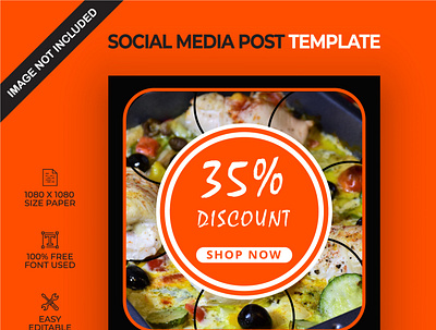 Food discount social media post template background branding design flat food illustration social media social media post vector
