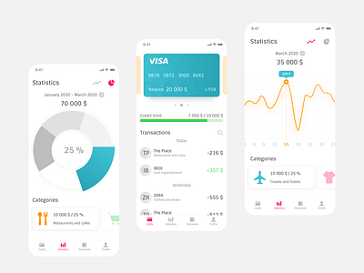 Mobile banking app app card clean design diagram fintech graphic iphone mobile typography ui user experience user interface ux visa white whitespace
