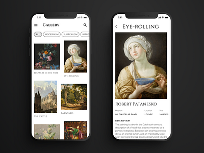 Art Gallery mobile app UI