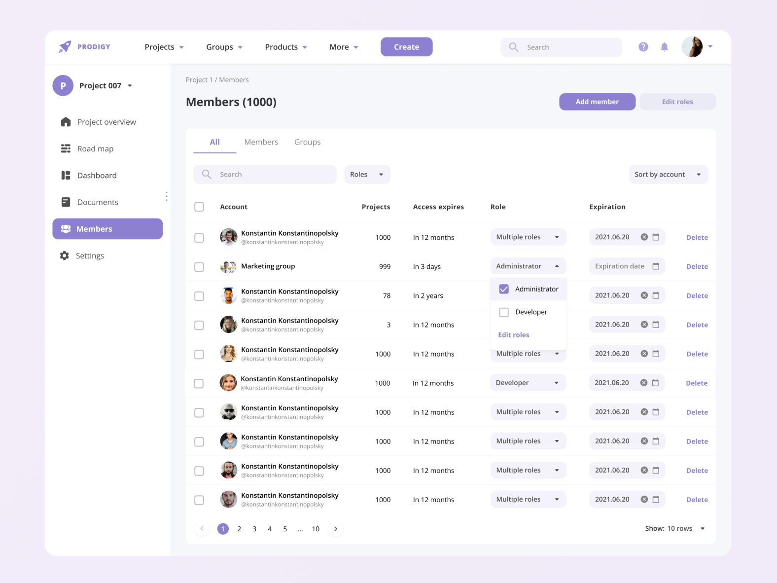 Data table Role Based Access Control by Natalie on Dribbble