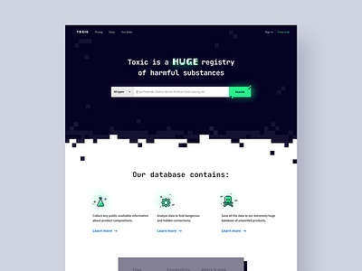 Toxic landing concept categories design illustration landing pixel search search bar toxic typography ui