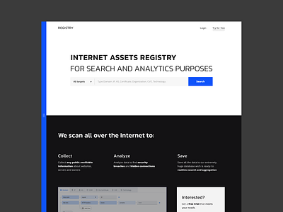 Registry - Web design categories clean colors design landing log in minimal search ui