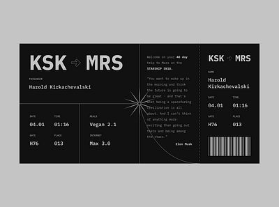 Ticket to Mars clean design minimal ticket typogaphy