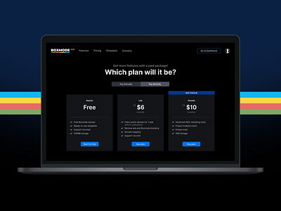 Boxmode Pricing page design nocode saaswebsite sitebuilder ui websitesuilder