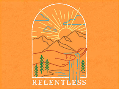 Relentless Monoline ai design hand illustration landscape line monoline mountains relentless retro screen printing trees typography vector waterfall