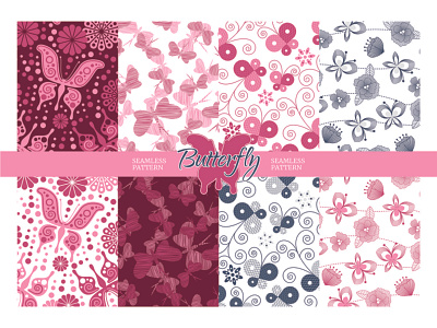 Butterfly in Seamless Pattern background decoration design feminine girly illustration maroon pink printing red seamless pattern textile vector wallpaper