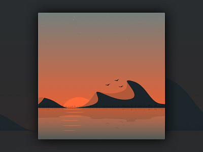 Sunrise in the mountains birds illustration lake mirror mirror lake mountains orange sketchapp sun sunrise sunset