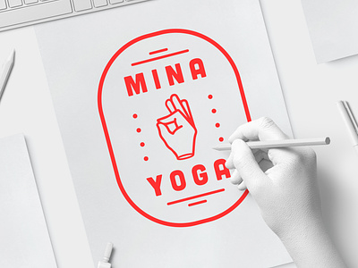 MINA YOGA LOGO branding creative design hand logo logo design minimal mockup red white wiltshire wordmark