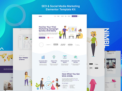 SEO & Social Media Marketing Template Kit design elementor marketing seo social media template ui ux website