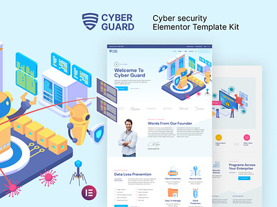 Cyber Security Elementor Template Kit cyber design elementor security template ui ux website