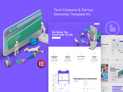 Tech Company & Startup Elementor Template Kit company design elementor startup tech technology template ui ux website
