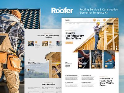 Roofing Service & Construction Elementor Template Kit construction design elementor roofing service template ui ux website