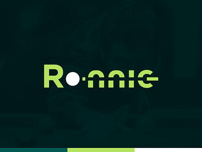 Ronnie ball cue stick design green logotype negative space simple snooker typography wordmark