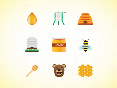 Honey Icons bear bee food honey icon jar nature shape vector yellow