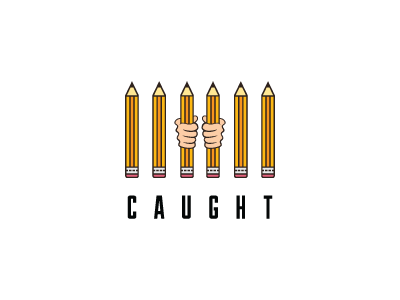 Caught 52 cartoon concept design draw eraser hands jail logo orange pencil week wood year