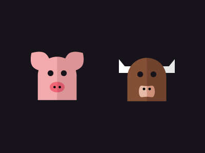 Pig&Cow animal cow design eyes face head pig shape simple