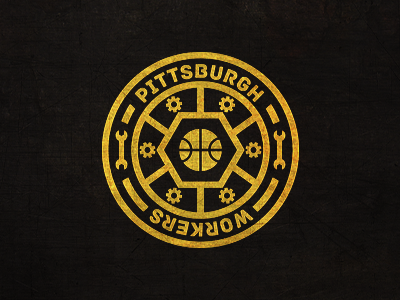 Pittsburgh Workers badge ball basketball black circular design game gear logo metal pittsburgh pittsburgh workers screw texture workers wrench yellow