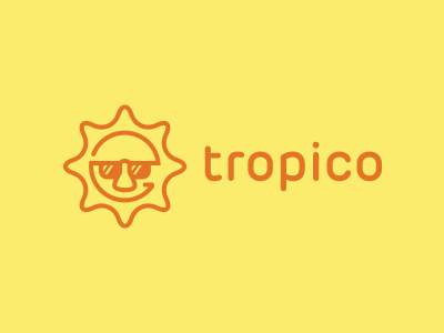 Tropico 52 design face fun line logo shape simple smile sun sunglasses tropic week year