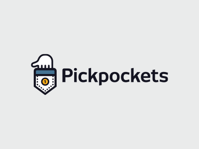 Pickpockets 52 coin design dollar hand lifter logo pickpockets pocket shape stitches thief week year