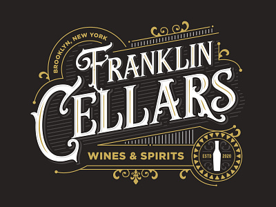 Franklin Cellars beer black branding cellar detailed filigree gold illustration logo retro script spirits wine