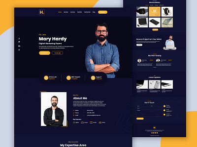 Hardy-Personal Portfolio Website(Dark Version) black portfolio clean cv design dark portfolio dark theme dark theme ui designer developer homepage landing page design modern personal portfolio orange personal resume ui ui ux user interface website design