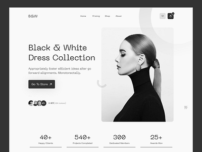 B&W Ecommerce Fashion Website appareal black white clean clothing brand dress ecommerce landing page design men fashion minimal online shopping outfit shop store summer trendy ui design uiux website design winter women fashion