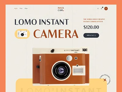 Instant Camera Lomography branding camera clean design ecommerce hero header instant camera instax camera instax mini landing page design lomo lomography minimal photography product product landing page typography ui design uiux website design