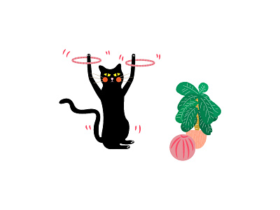 Cat of the day ball blackcat cat design illustration tree