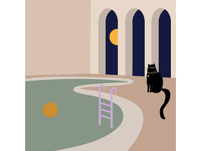 Night cat design illustration moon night