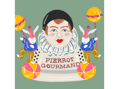 Pierrot Gourmand candy design illustration lollipop rabbit retro vintage