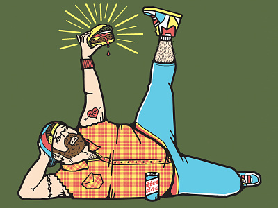 "Namaste" T-Shirt Illustration burger illustration namaste plaid tattoos thick lines yoga pants