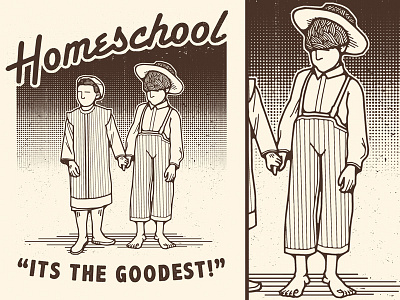 Homeschool T-shirt Illustration + Close-Up amish homeschool illustration illustrator ink line work