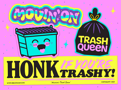 Breafkast Sticker Pack cute dumpster fun garbage illustration lettering pink sticker stickers trash