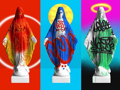 Mother Marys 3d design digital art figurine graffiti illustration neon nft spray spray paint