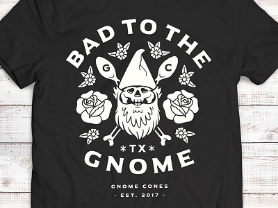Bad to the Gnome Tee bad boiz crossbones flowers gnome gnome cones illustration roses skull t shirt