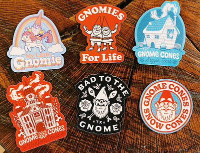 New Gnome Cones Stickers! decals drawing gnome gnome cones goodies illustration merch snow cones stickers swag