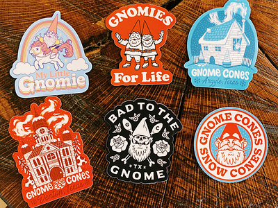 New Gnome Cones Stickers! decals drawing gnome gnome cones goodies illustration merch snow cones stickers swag