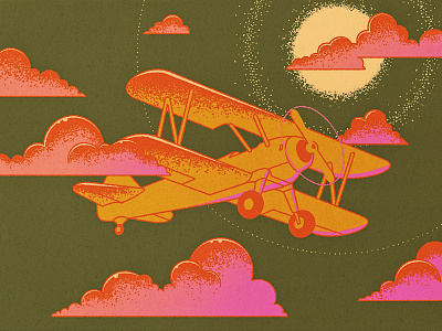 Night flying airplane flat flight illustration night oldschool print tattoo travel vintage