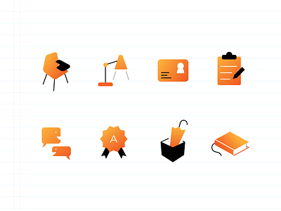 Icons for an educational app chair chat education grade icon id library light lost and found register school