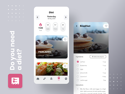 Diet app view app design diet health interface ios recipe ui ux