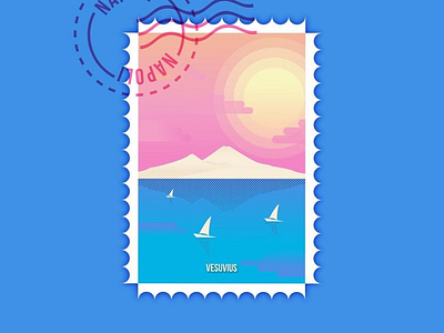Napoli Stamp design flat icon illustration illustrator minimal napoli typography vector vector art vesuvius