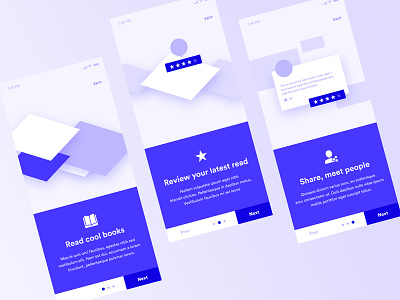 Book Review App Onboarding Wireframes app app design app screens basic wireframe book app book ratings book reviews figma icons illustration isometric shapes onboarding share book reviews ui ux ux ui app design wireframe