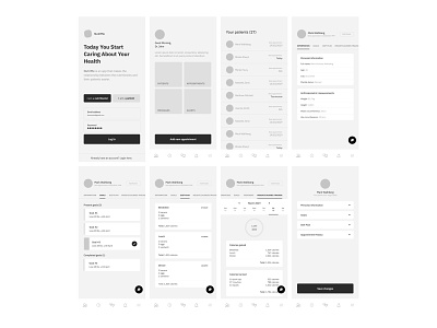 NutriMe Wireframes (logged in as a nutritionist) app design app low fidelity screens app ux app wireframes calories tracking app client management diet planning health app ios app ux ios app wireframes ios design nutrition app nutrition planning ui ux weight tracking app