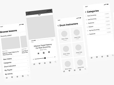 Online Drum Lessons App [Wireframes]