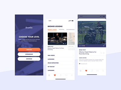 DrumGo App UI [Alternate UI Exploration 1] app ux drum lessons mobile app ui ux