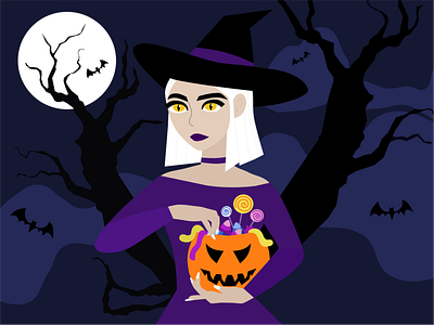 Witch 🧙‍♀️ character design costume design figma flat halloween illustration magic pumpkin spooktober spooky season vector witch